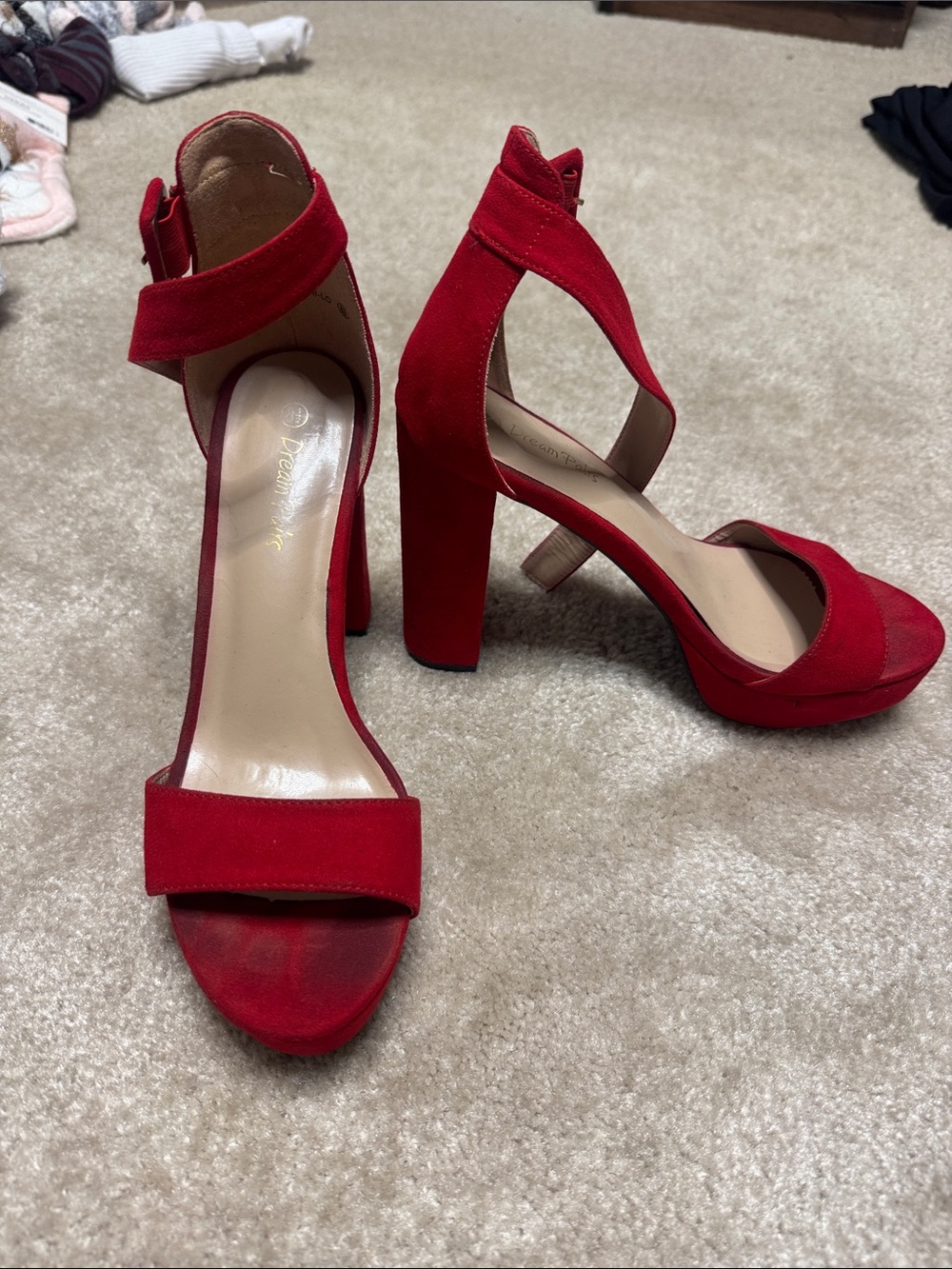 Dream Pairs Red Suede Chunky Heel Sandals